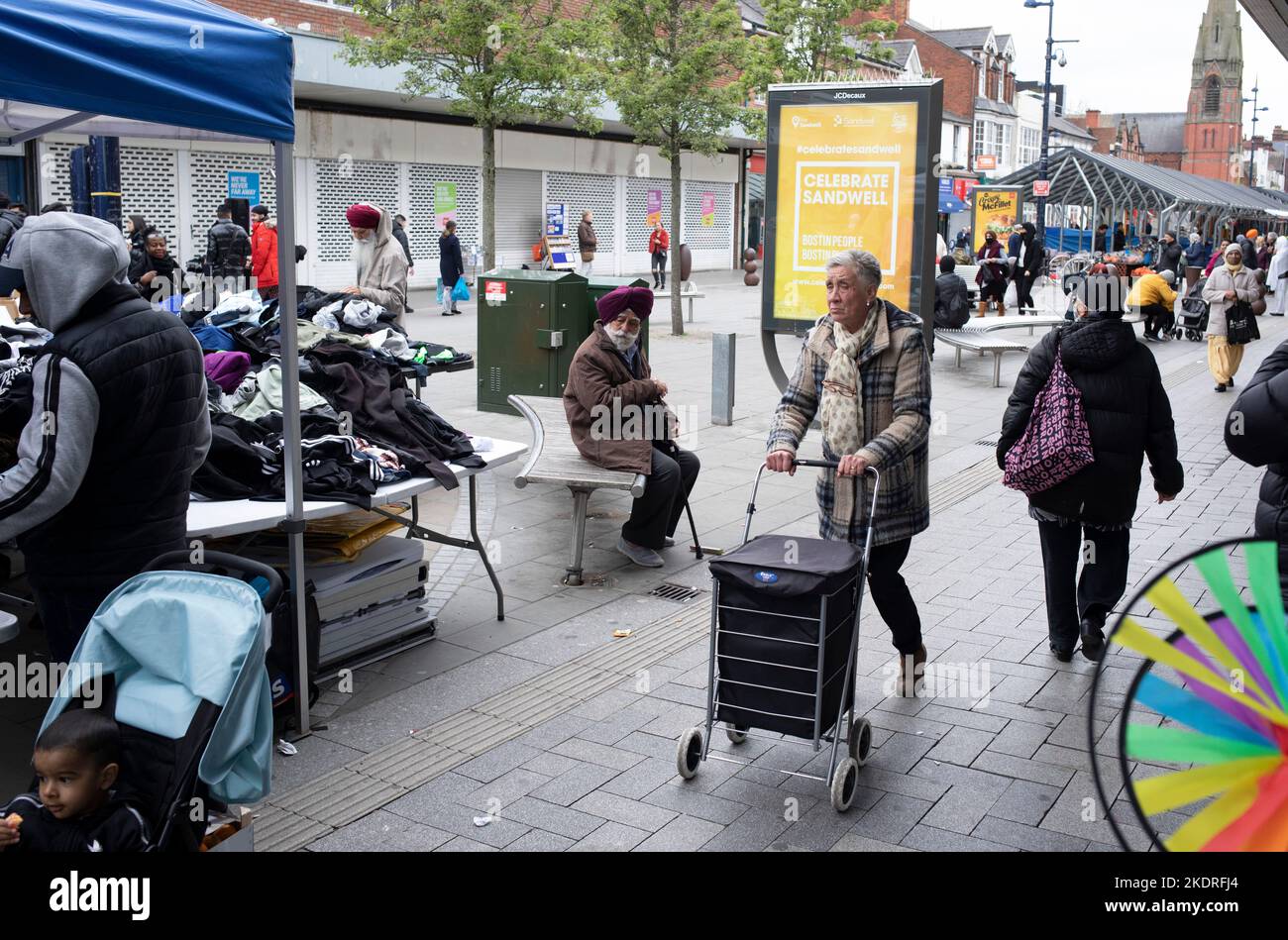 The outdoor market in West Bromwich high street. Stock Photo
