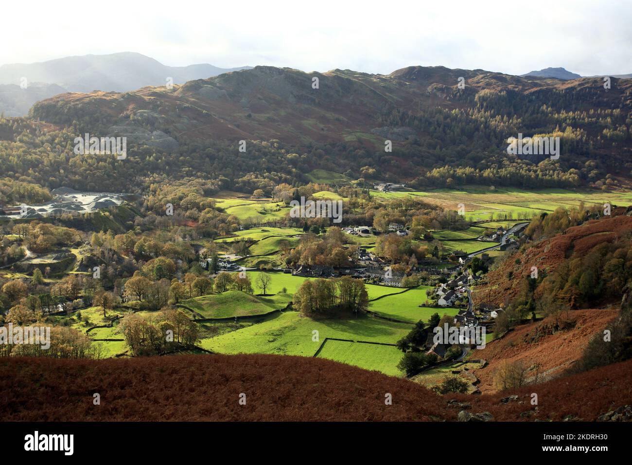 Autumn view of Chapel Stile and the Langdale valley from Loughrigg fell in the Lake district, Cumbria, England, UK. Stock Photo