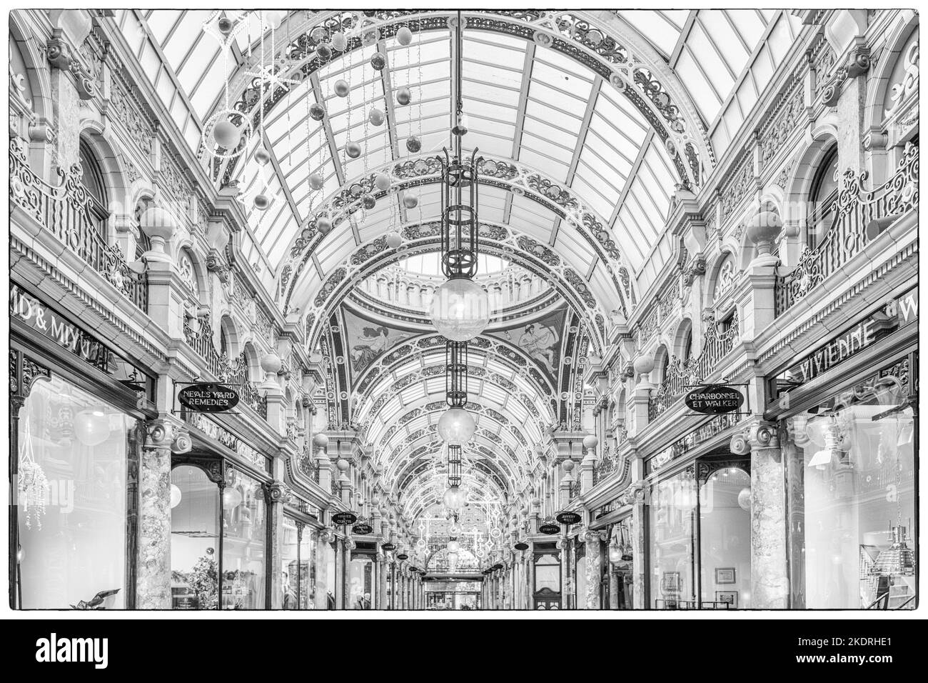 Leeds has always taken pride in its range of Victorian arcades which provide a unique covered shopping environment for visitors to the city Stock Photo