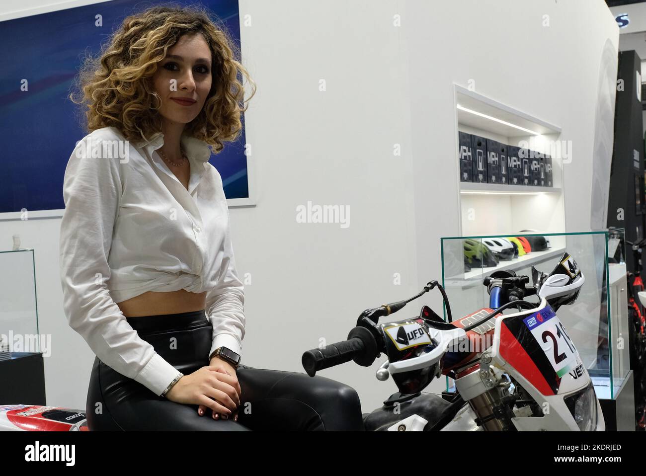 Fiera Milano, Milan, Italy, November 08, 2022, Model at EICMA during