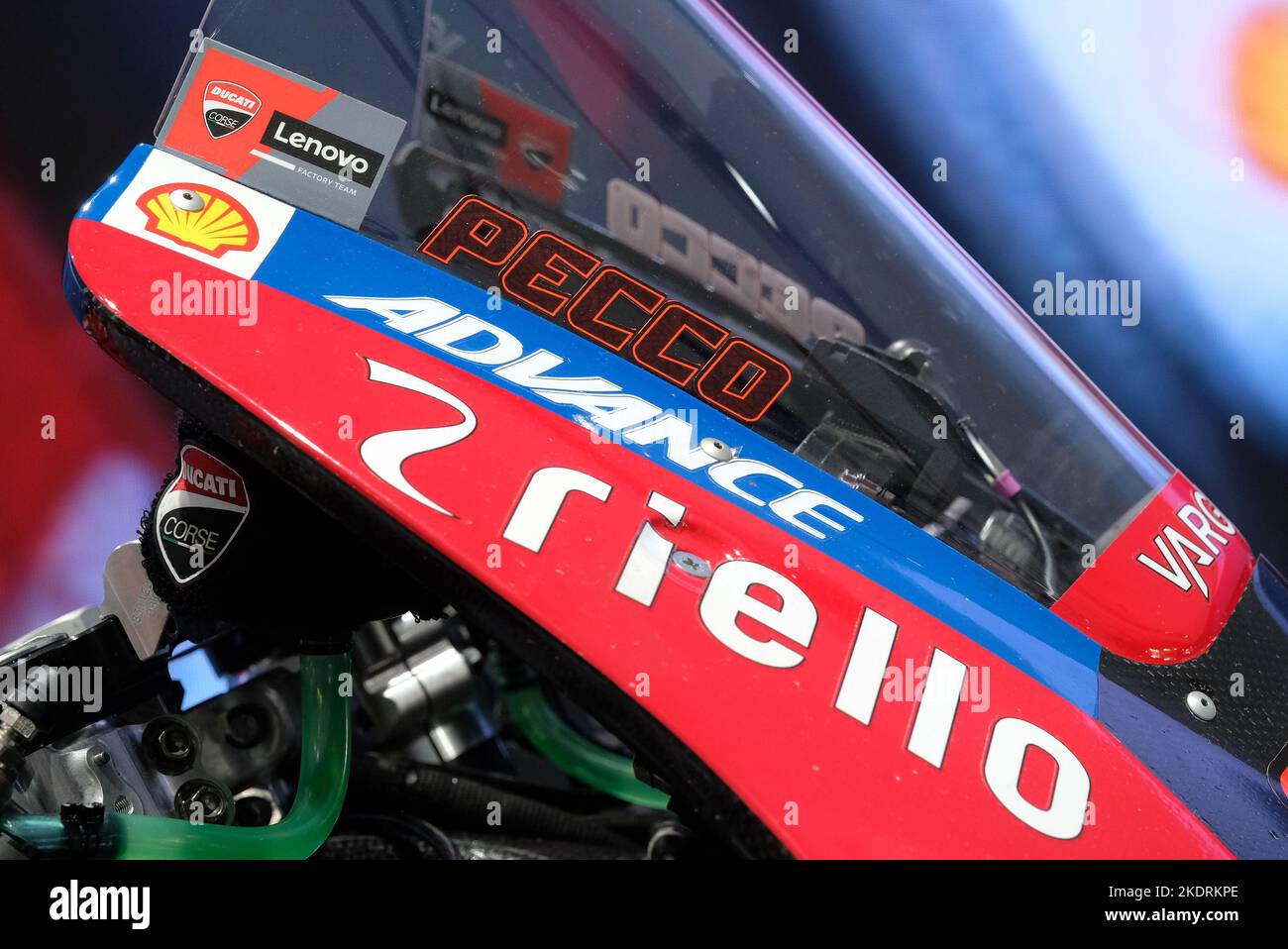 Milano, Italia. 8 Novembre 2022, Close-up of Francesco Bagnaia Ducati GP21 exposed at 79th edition of EICMA, International exhibition of cycle and motorcycle in Milan fair, 8 November 2022, Milan, Italy. Credit: Roberto Tommasini/Alamy Live News Stock Photo