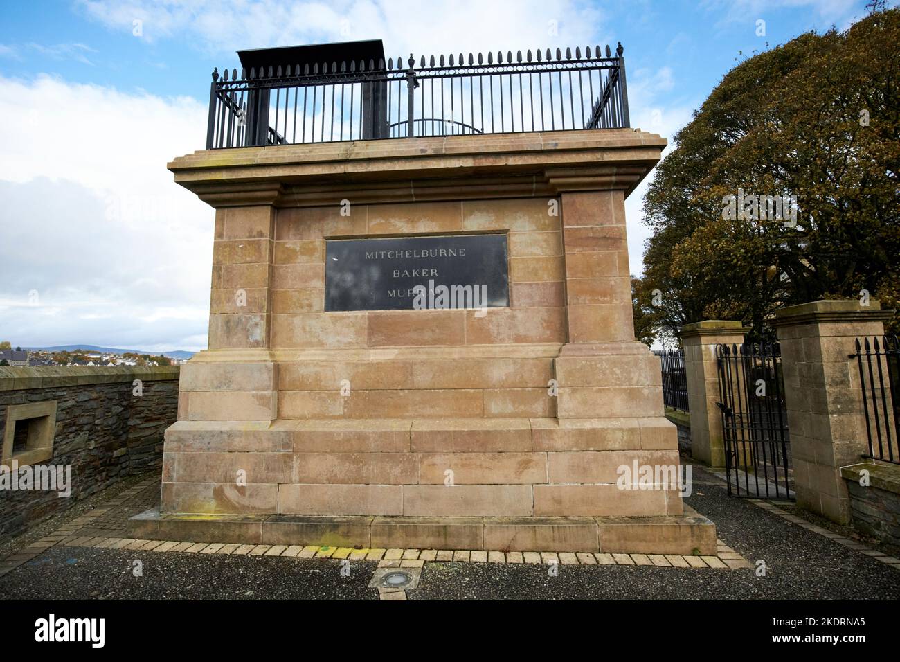 base of commemorative pillar of governor walker blown up by the ira royal bastion derry londonderry northern ireland uk Stock Photo