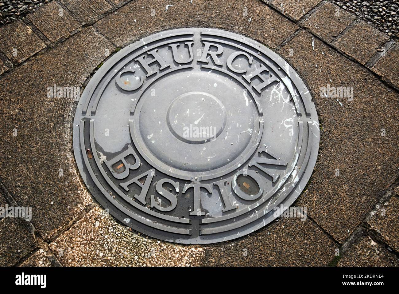 church bastion sign in the ground on derrys walls derry londonderry northern ireland uk Stock Photo