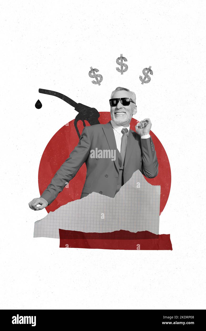 Collage photo of successful rich owner petroleum company pistol oil