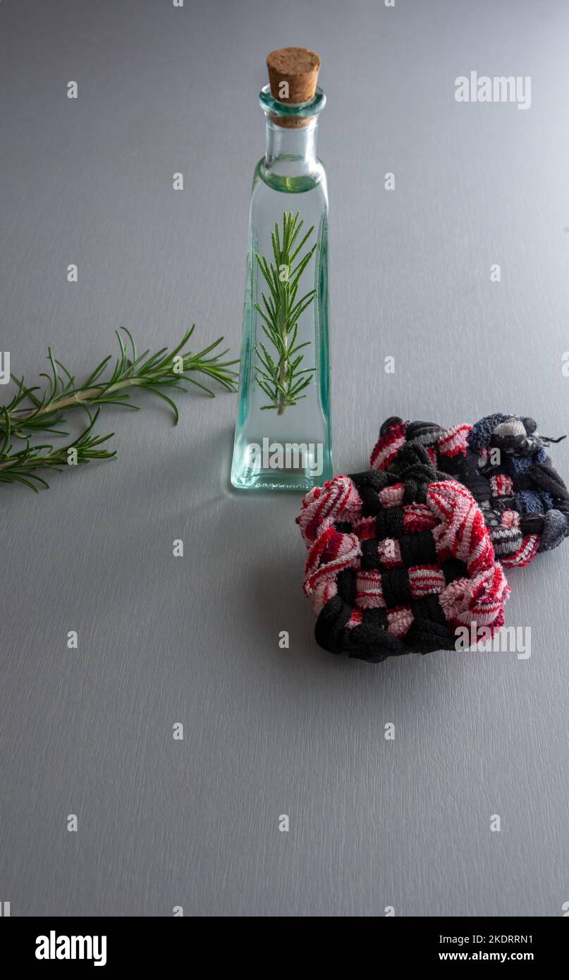 Zero waste kitchen with recycled glass bottle ,home made tawashi , for