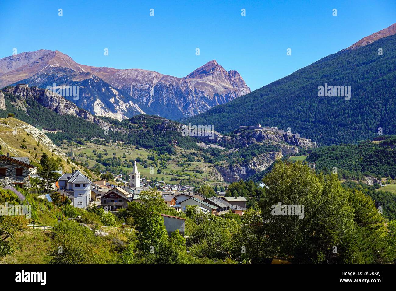The Essilon Barrier forts and Avrieux in The Maurienne Valley, Vanoise, the French Alps, France, Alps, Alpine Stock Photo