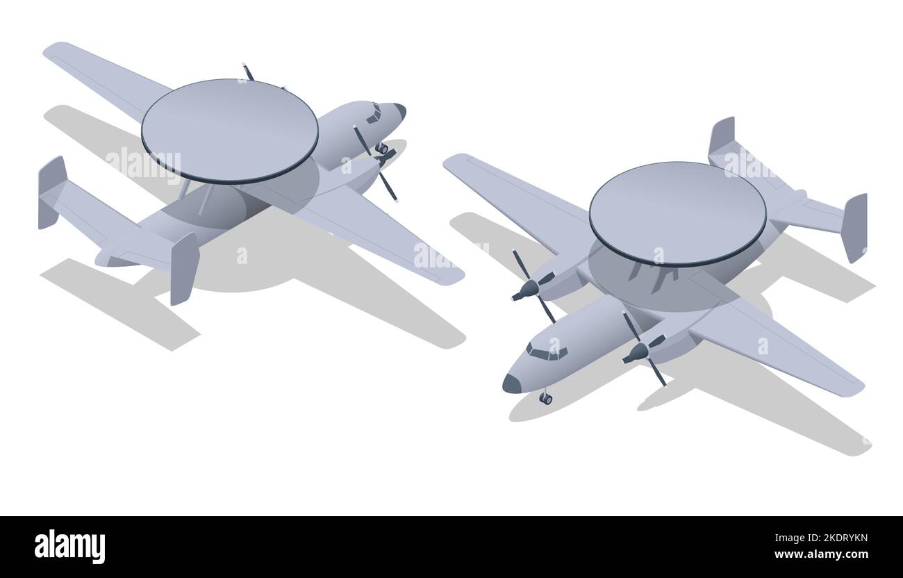 Isometric Northrop Grumman E-2 Hawkeye is an American all-weather, carrier-capable tactical airborne early warning AEW aircraft. , Airborne early Stock Vector