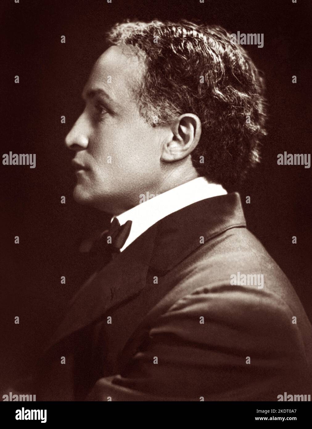 Harry Houdini (1874-1926), Hungarian-American illusionist and escape artist, in a profile portrait, c1920. Stock Photo
