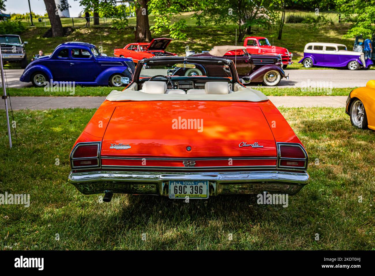 Des Moines, IA - July 02, 2022: High perspective rear view of a 1969 Chevrolet Chevelle SS Convertible at a local car show. Stock Photo