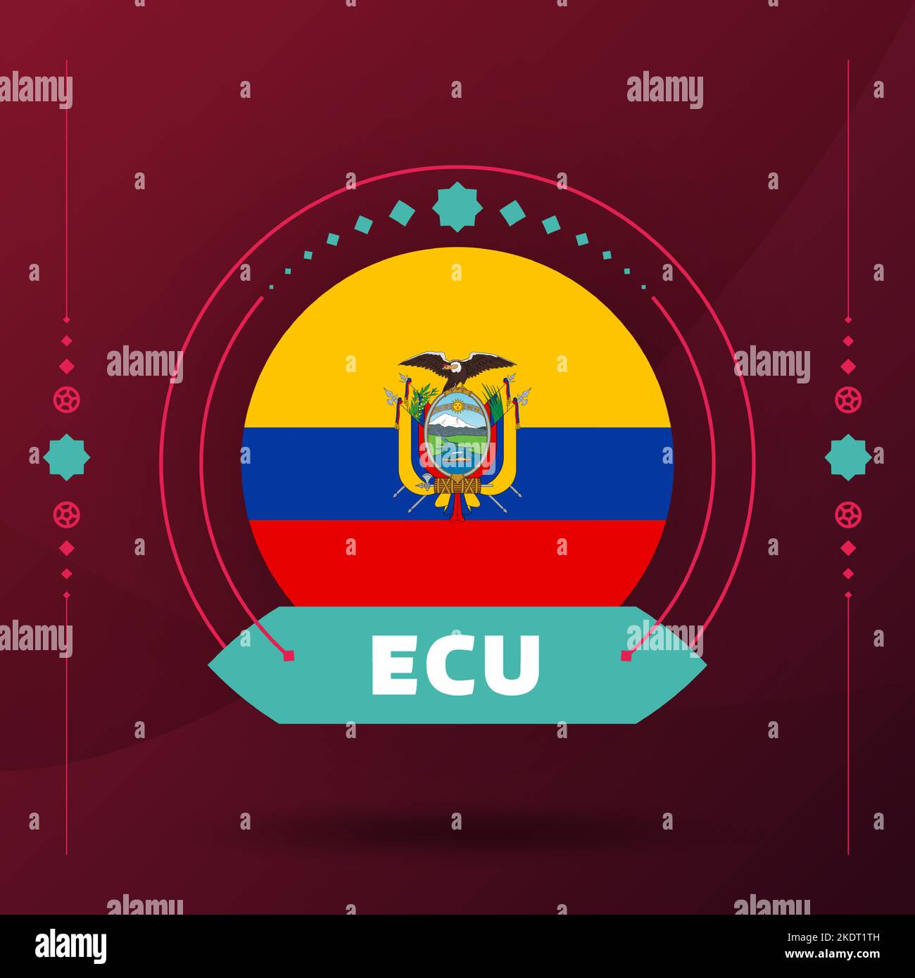 ecuador flag for 2022 football cup tournament. isolated National team