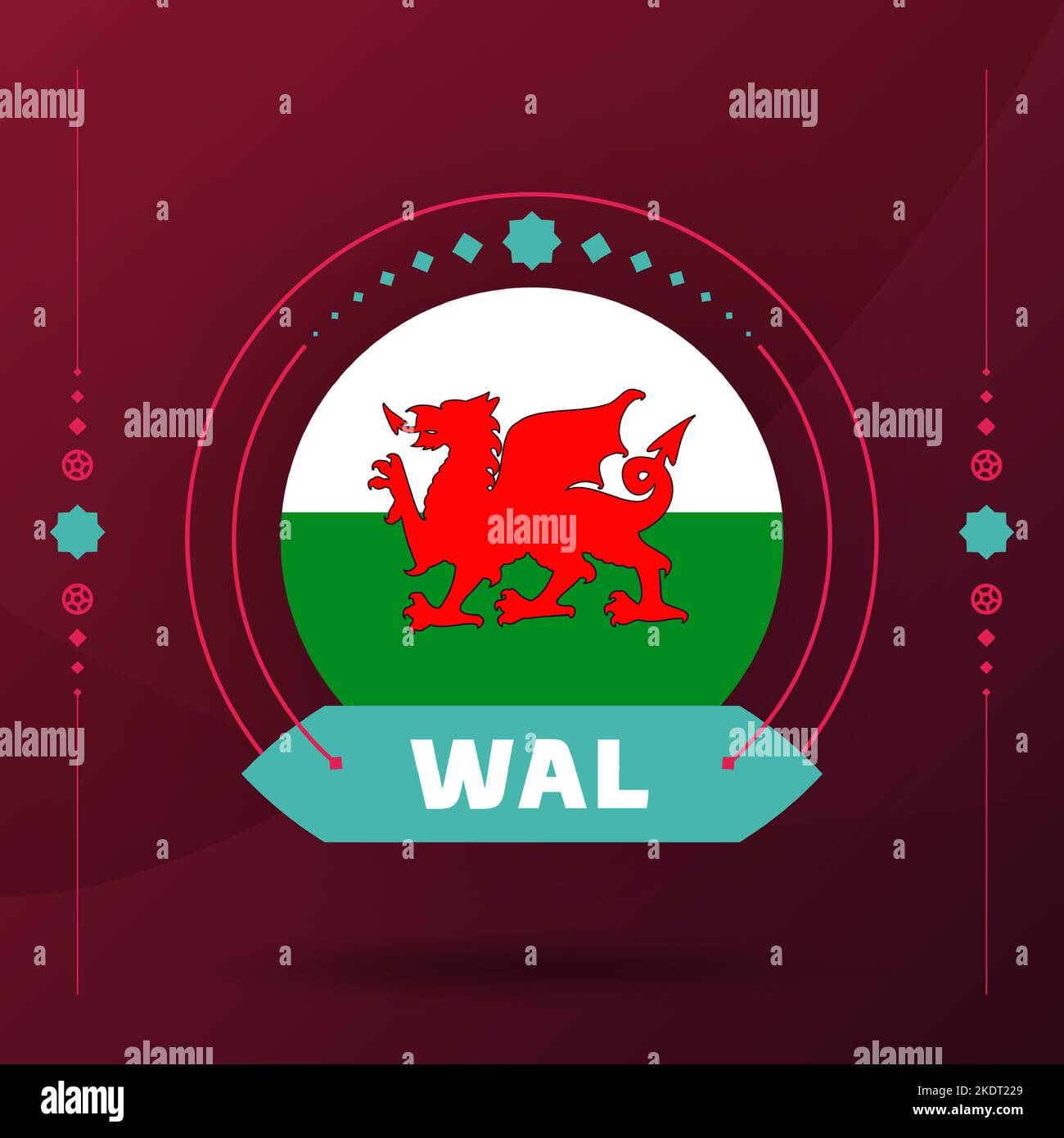 wales flag for 2022 football cup tournament. isolated National team flag with geometric elements for 2022 soccer or football Vector illustration. Stock Vector