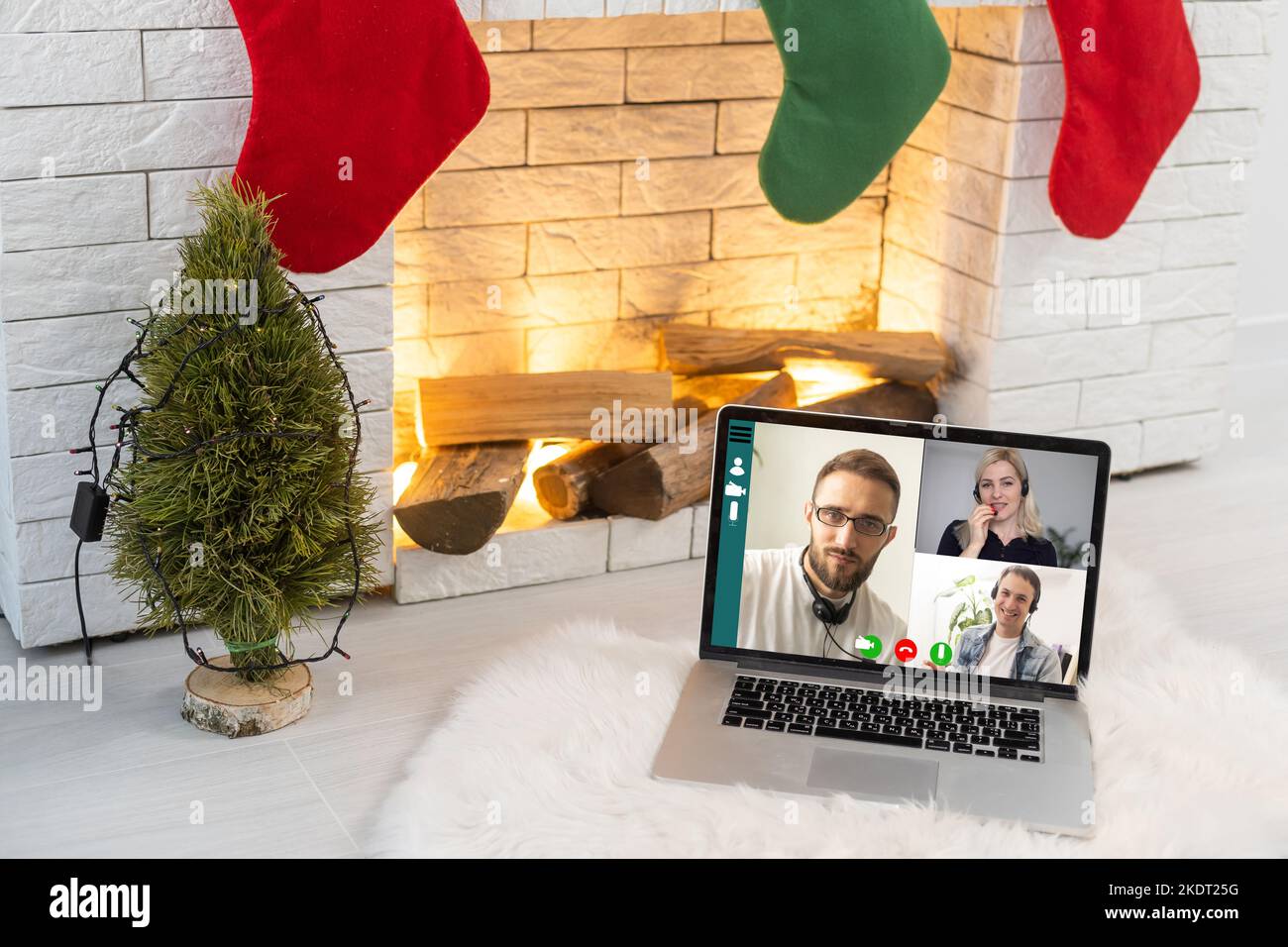 Man Working From Home Having Online Group Videoconference On Laptop Stock Photo