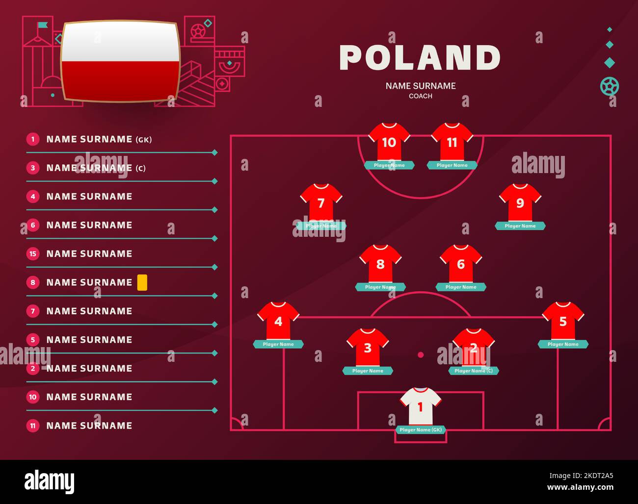 Poland Line Up World Football 2022 Tournament Final Stage Vector