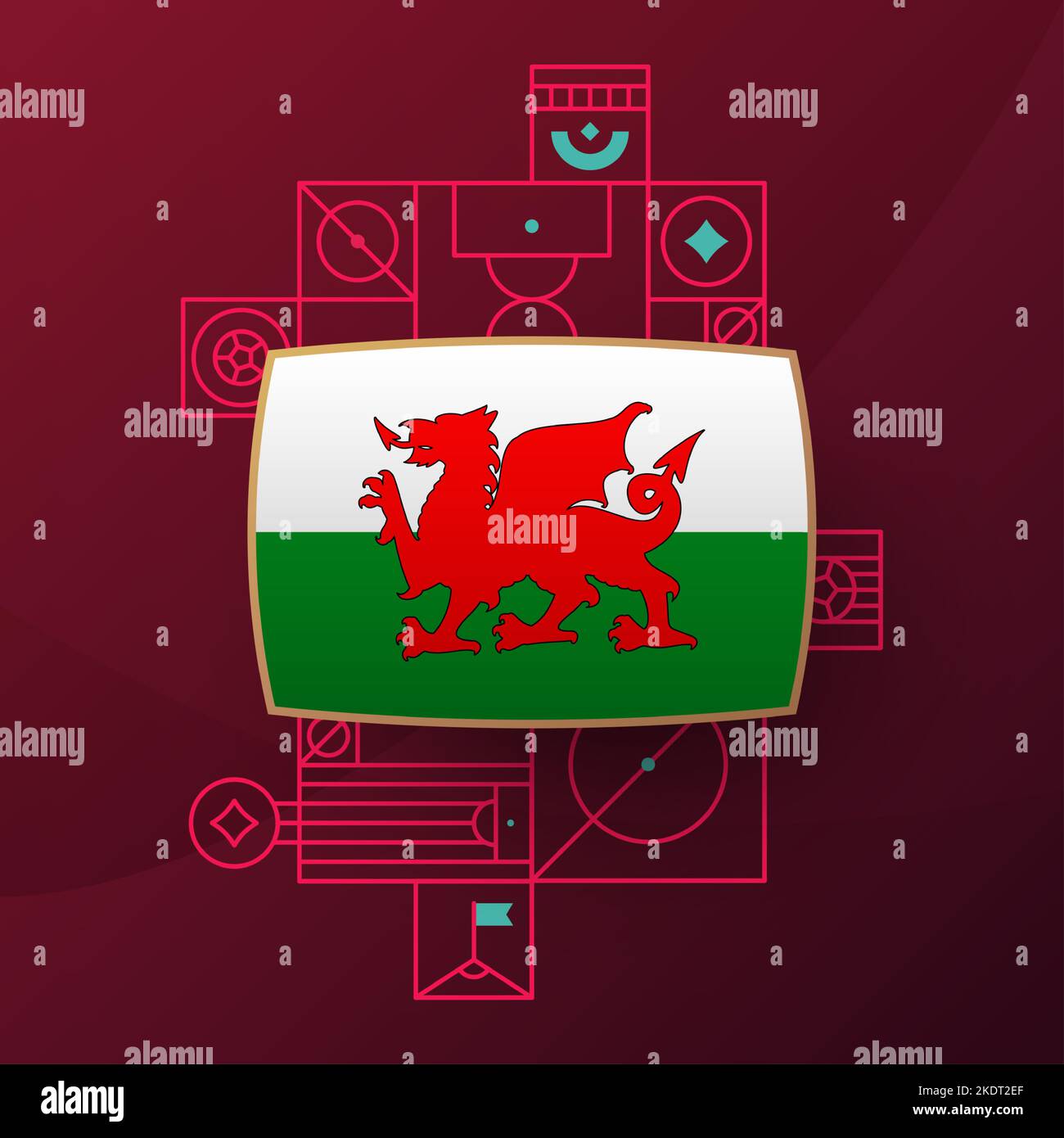 wales flag for 2022 football cup tournament. isolated National team flag with geometric elements for 2022 soccer or football Vector illustration. Stock Vector