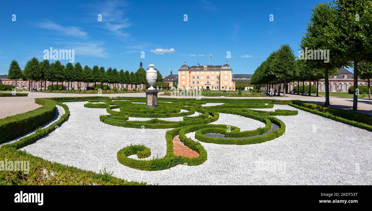 Schwetzingen, Germany - July 12, 2022: Schwetzingen Palace With Palace Garden Park Travel Architecture Panorama In Schwetzingen, Germany. Stock Photo