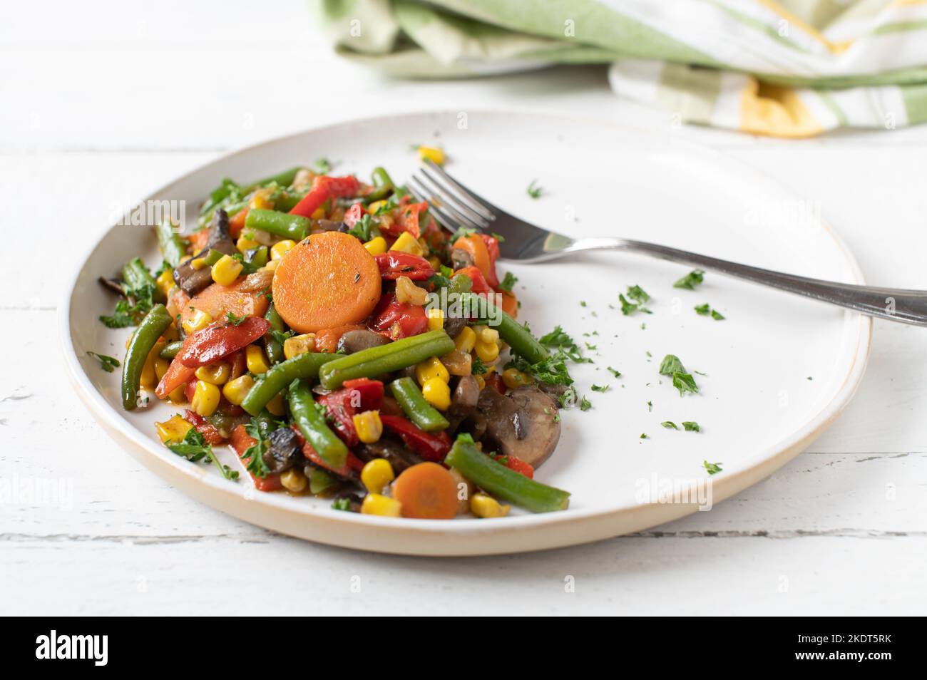 Cooked vegetables on a plate for healthy side dish Stock Photo