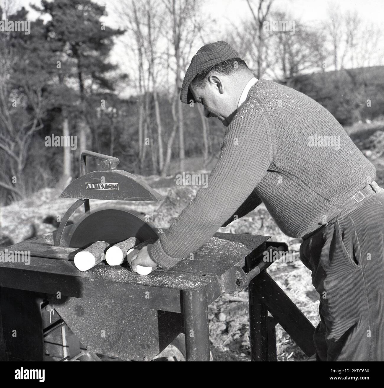 1960s, historical, wood cutting, making logs, using a Multico Master