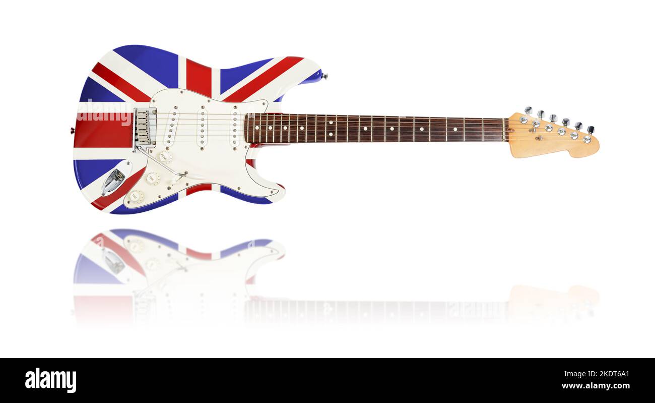 Electric Guitar with Union Jack and reflection Stock Photo Alamy