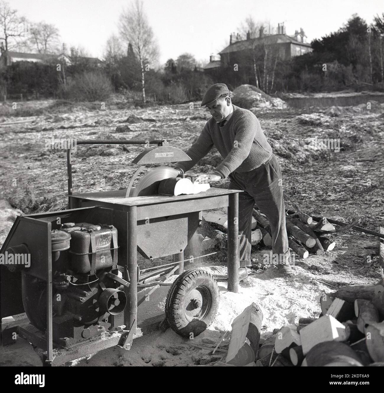 1960s, historical, wood cutting, making logs, using a Multico Master