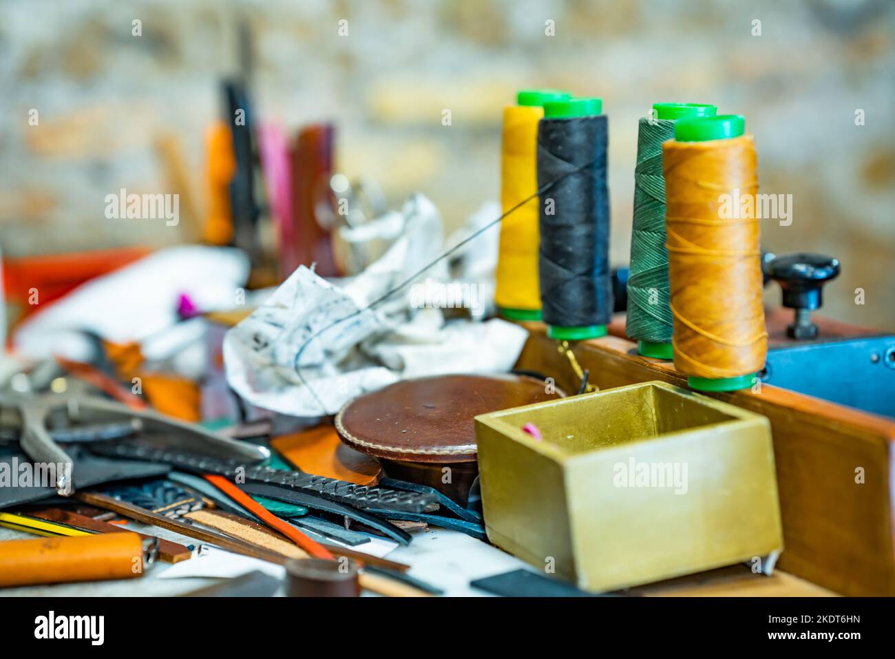 Interior of leather work shop in Rome Stock Photo Alamy