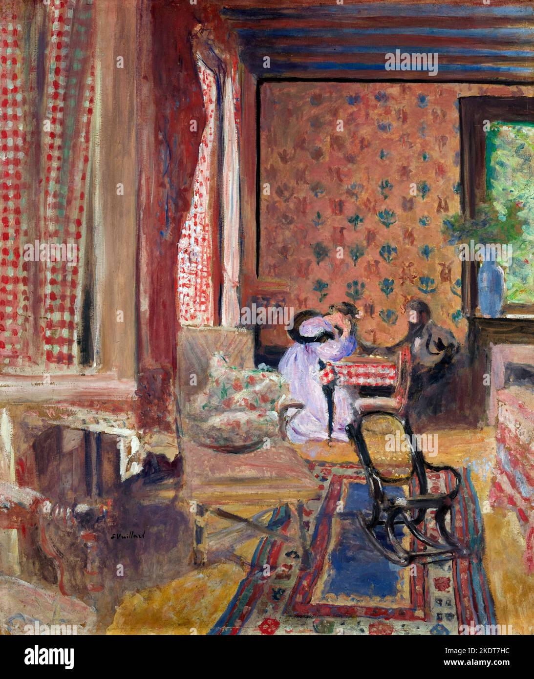 Edouard Vuillard. At the Board Game by Jean-Édouard Vuillard (1868-1940), oil on wood, 1902 Stock Photo