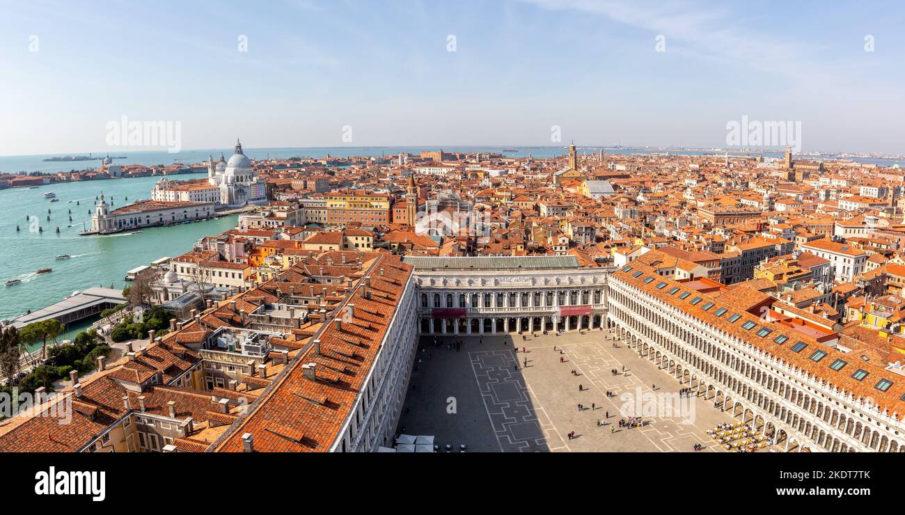 Venice, Italy - March 21, 2022: St. Mark's Square Piazza San Marco From Above Overview Vacation Travel City Panorama In Venice, Italy. Stock Photo