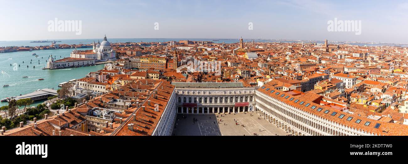 Venice, Italy - March 21, 2022: St. Mark's Square Piazza San Marco From Above Overview Vacation Travel City Panorama In Venice, Italy. Stock Photo