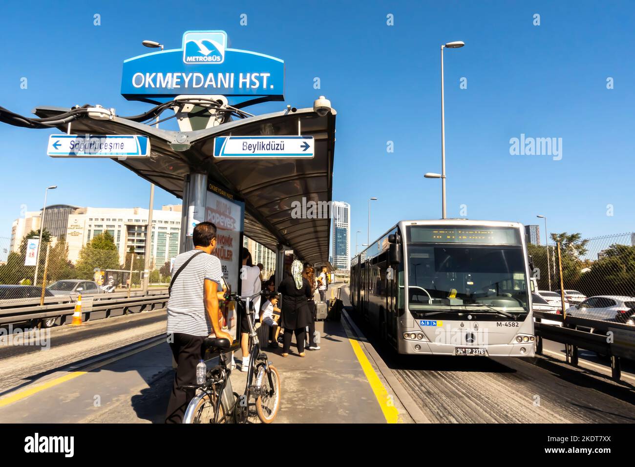 Istanbul public transportation. Metrobus Okmeidani high-speed bus stop in Sisli, istanbul, Turkey. Rapid transit system. Stock Photo