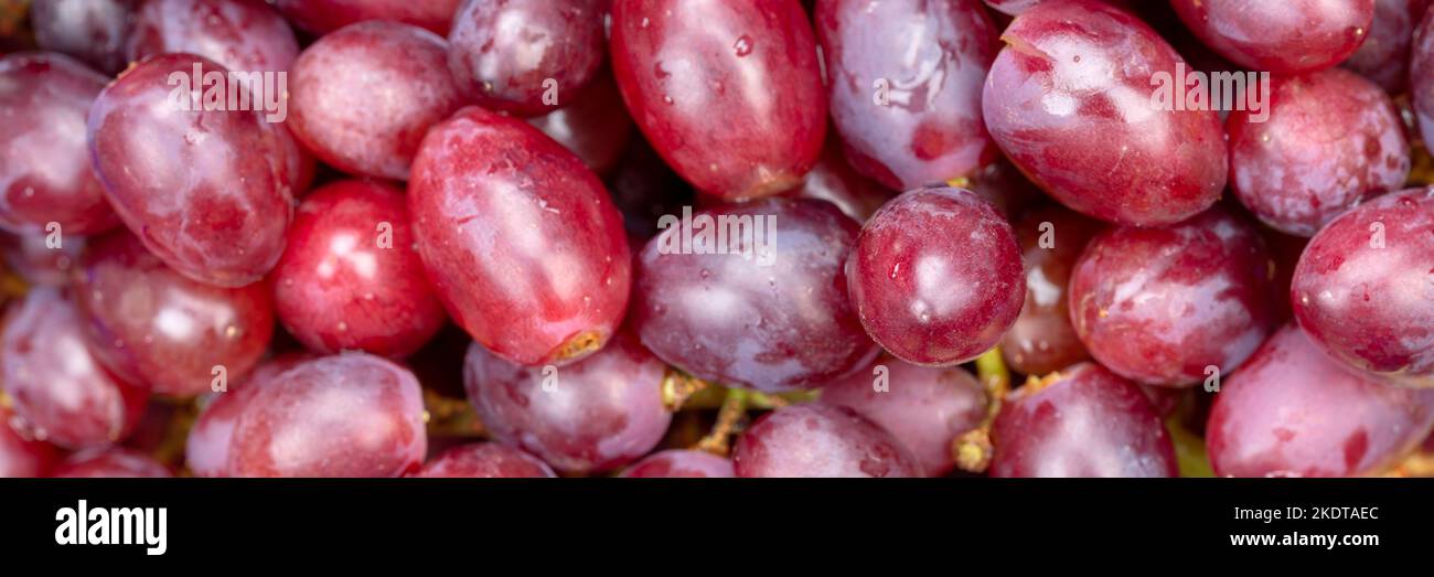 Stuttgart, Germany - January 12, 2022: Red Grapes Grapes Grape Fruit Fruit Background From Above Panorama In Stuttgart, Germany. Stock Photo