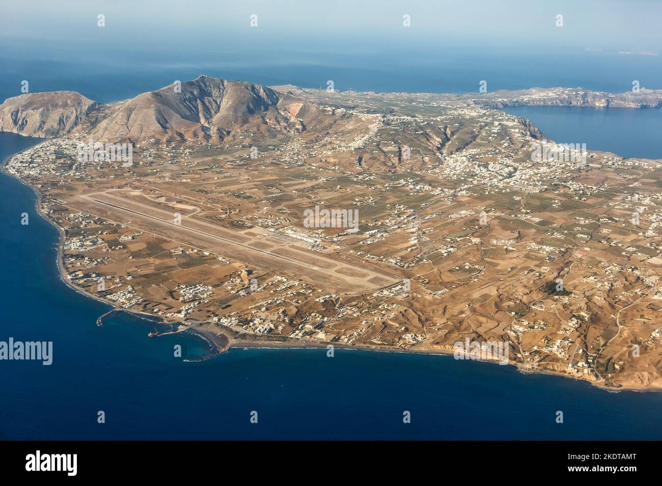 Santorini, Greece - August 4, 2021: Overview Aerial View Santorini Airport, Greece. Stock Photo