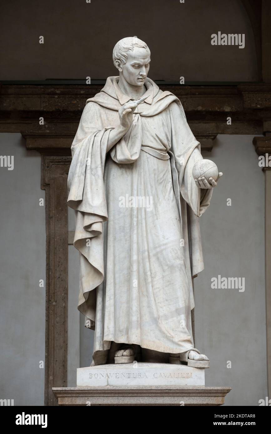 Italy, Lombardy, Milan, Courtyrard of Brera, Bonaventura Cavalieri Statue by Giovanni Antonio Labus Sculptor date 1844 Stock Photo