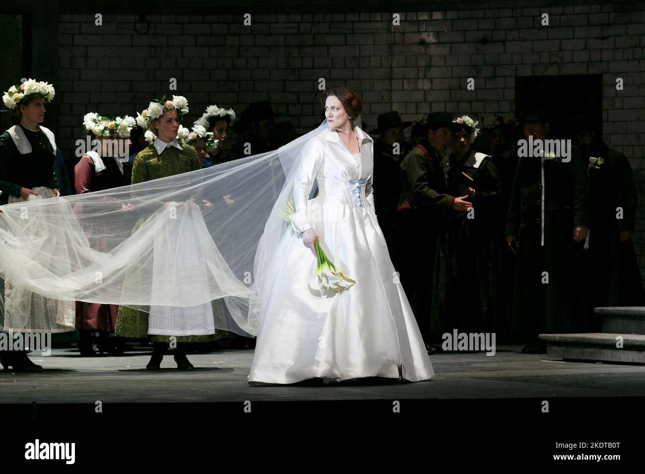 Emma Bell (Elsa von Brabant) in LOHENGRIN by Wagner at Welsh National Opera (WNO), Wales Millennium Centre, Cardiff, Wales  22/05/2013  conductor Lothar Koenigs  director & designer: Antony McDonald  lighting: Lucy Carter Stock Photo