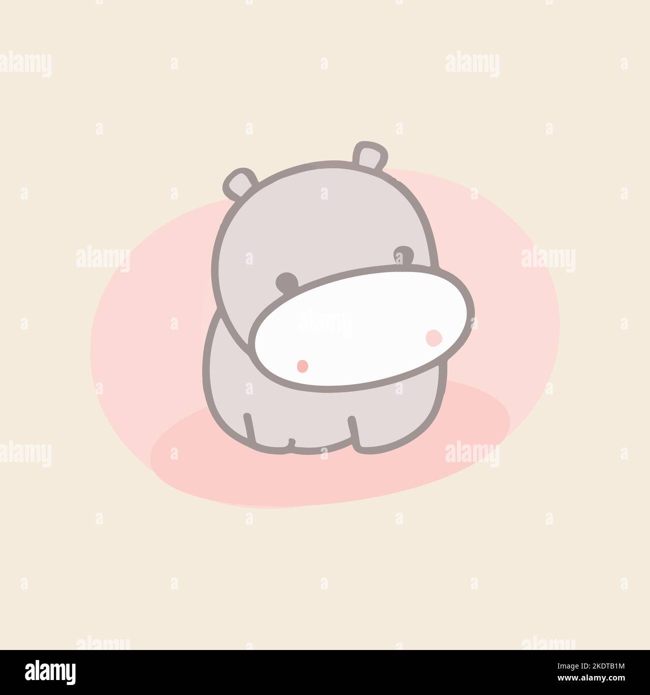 Cute Kawaii Hippo in pastel design. isolated vector. Funny cartoon for
