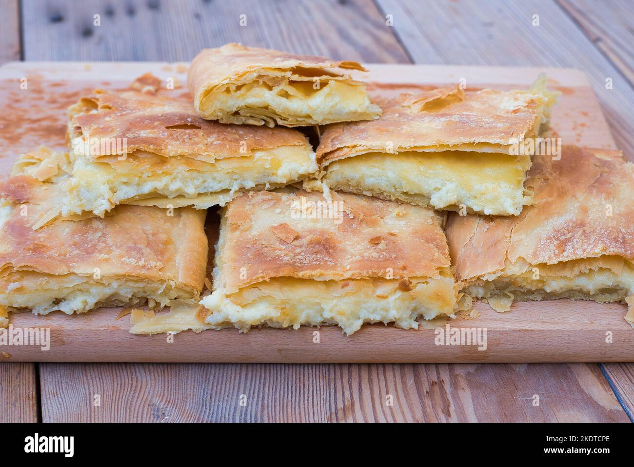 traditional homemade cheese pie, crispy and delicious pie Stock Photo