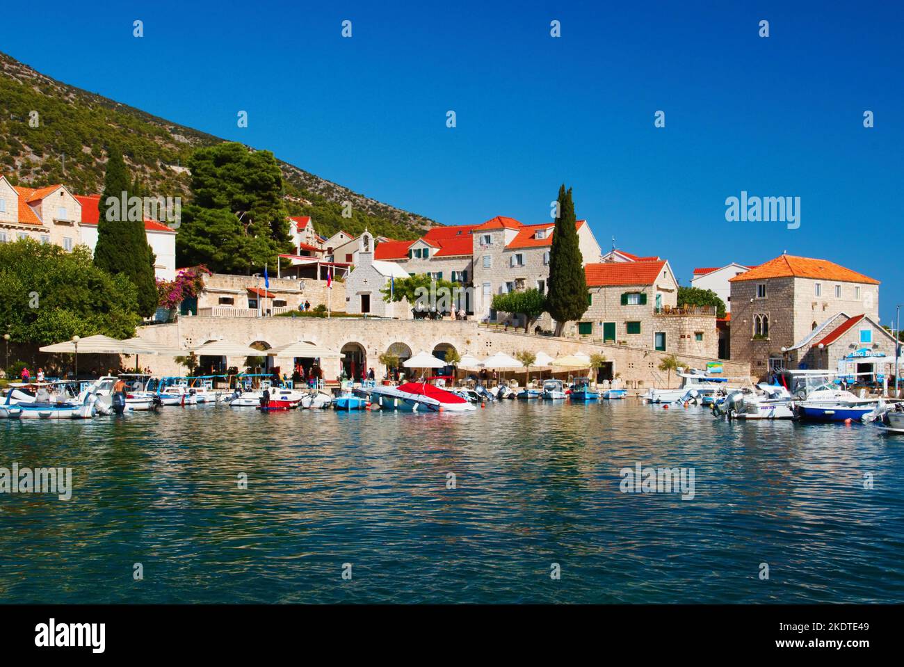 The town and port of Bol on the island of Brac in the Adriatic Sea in Croatia. Stock Photo