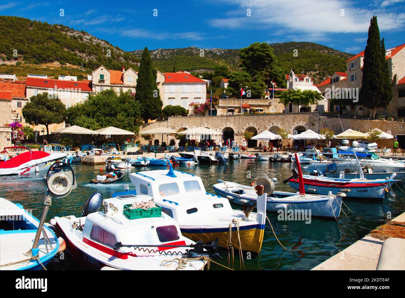 The town and port of Bol on the island of Brac in the Adriatic Sea in Croatia. Stock Photo