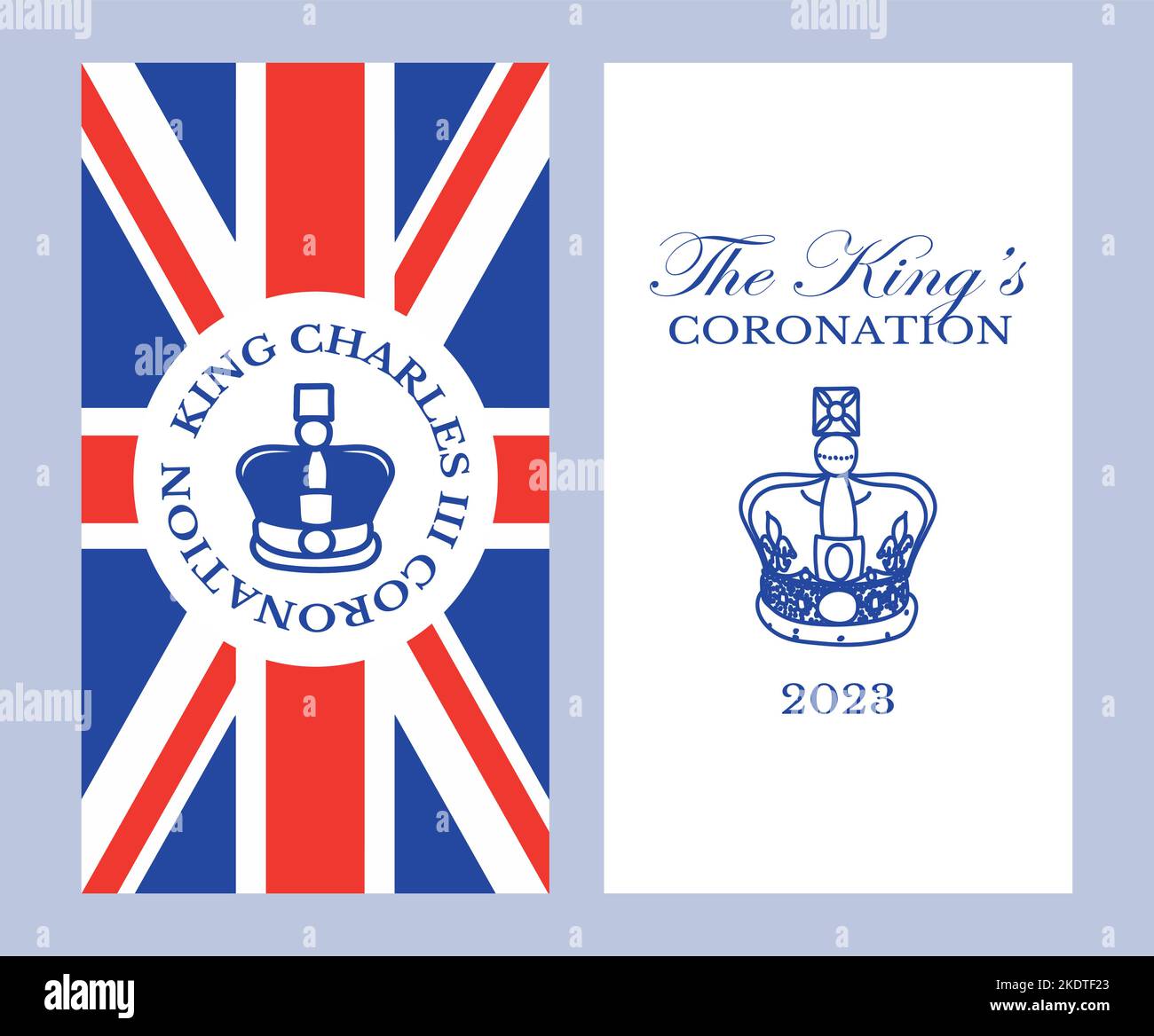 Poster for King Charles III Coronation with British flag vector illustration. Greeting card for celebrate a coronation of Prince Charles of Wales becomes King of England.  Stock Vector