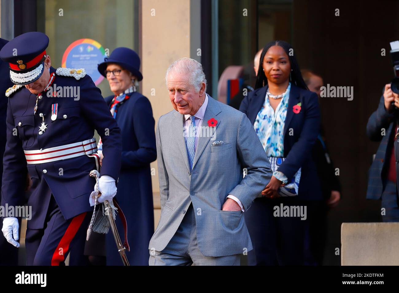 King Charles III outside Leeds Central Library & Art Gallery during his first visit to Yorkshire as King. Stock Photo