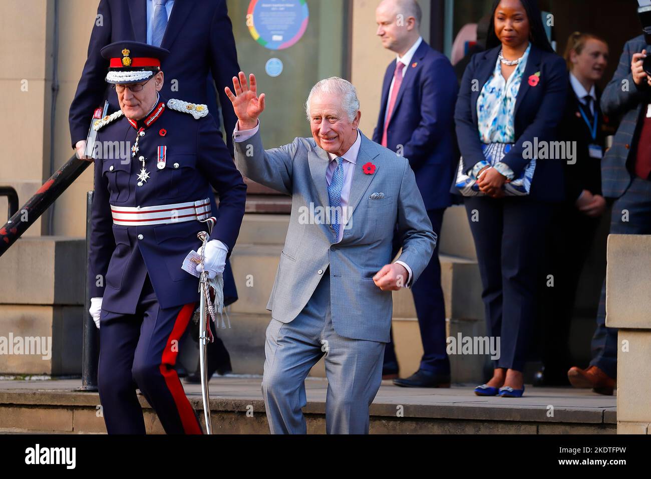 King Charles III outside Leeds Central Library & Art Gallery during his first visit to Yorkshire as King. Stock Photo