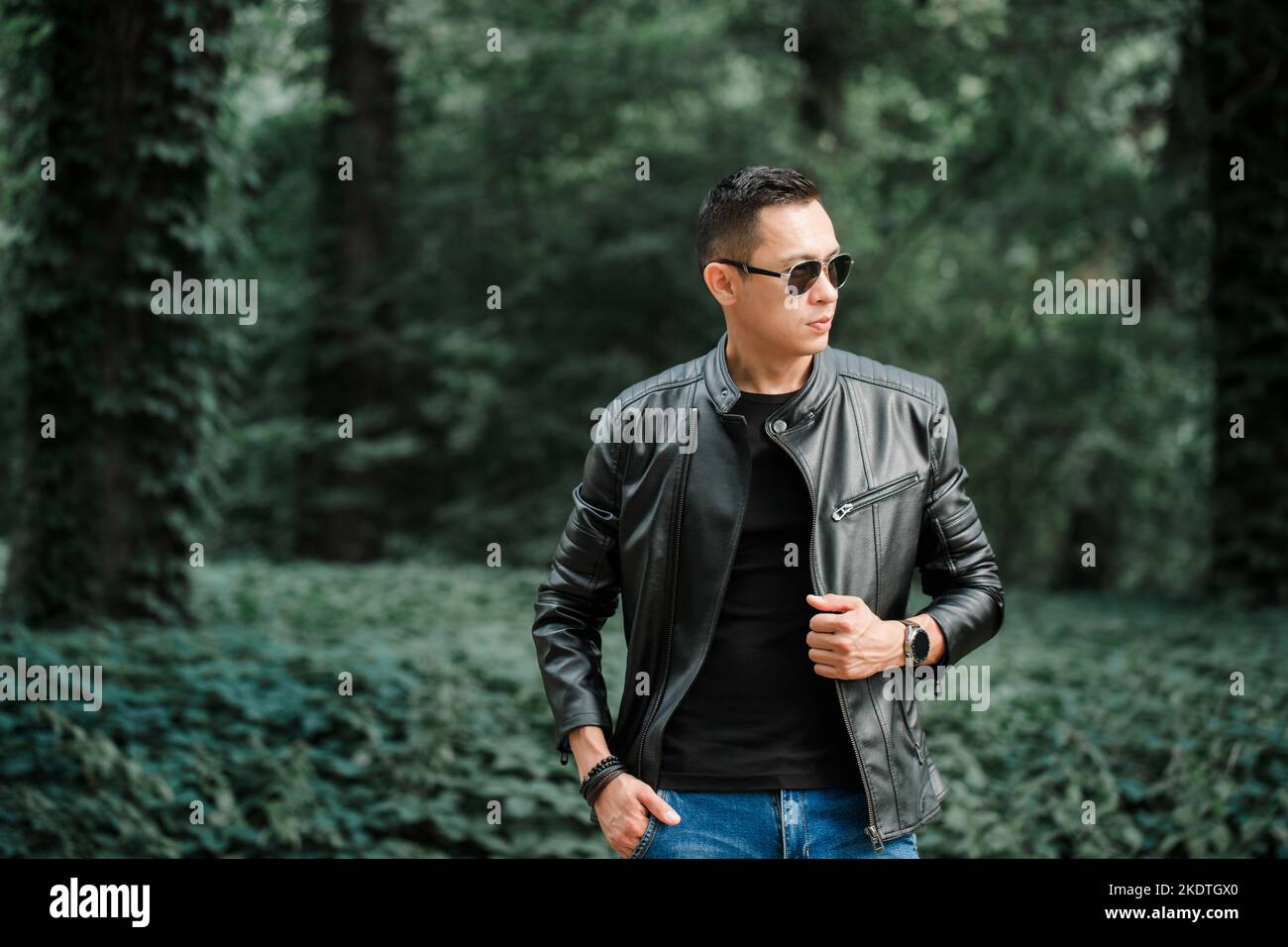 Dark green leather jacket hi-res stock photography and images - Alamy
