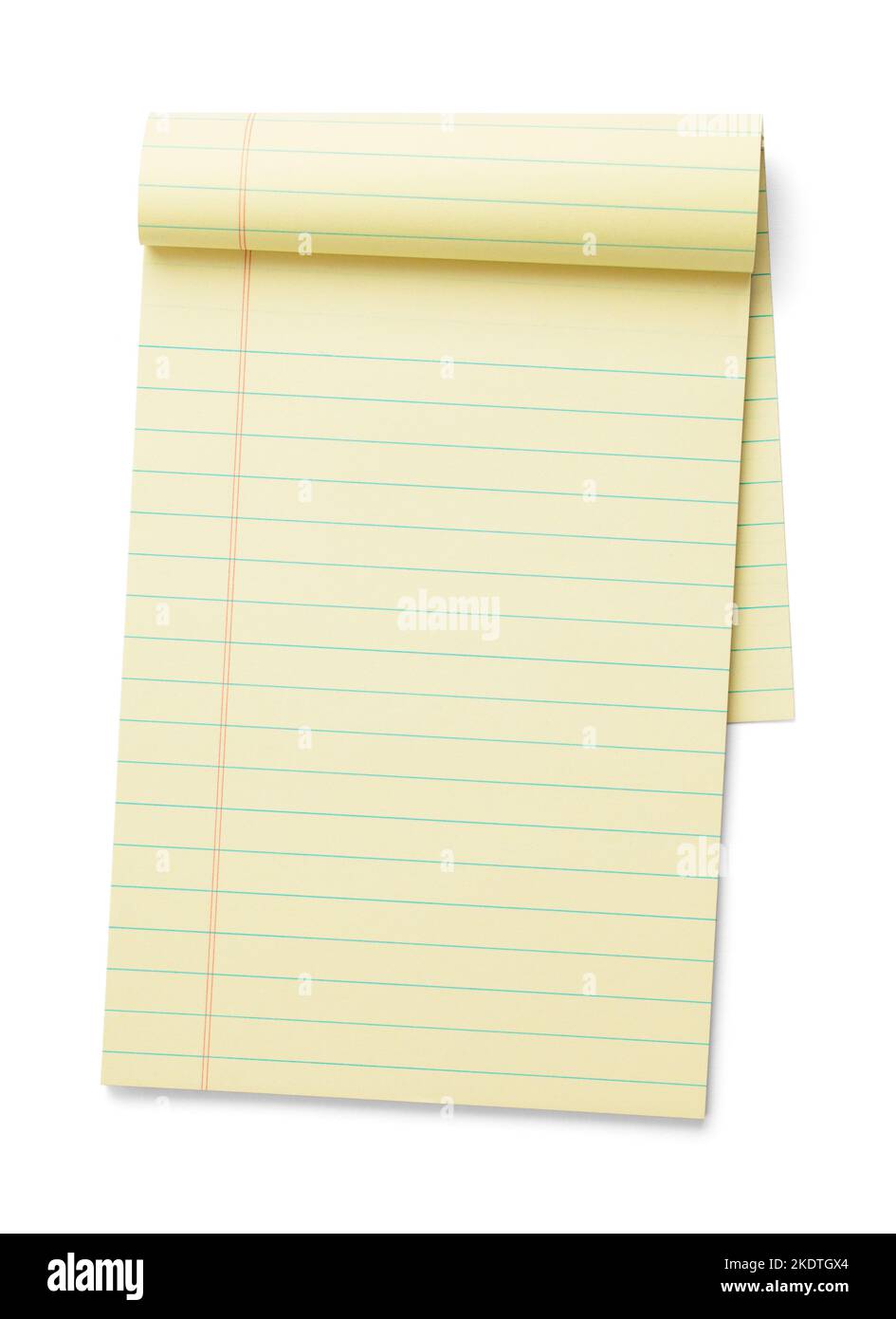 Open Yellow Note Pad Cut Out on White. Stock Photo