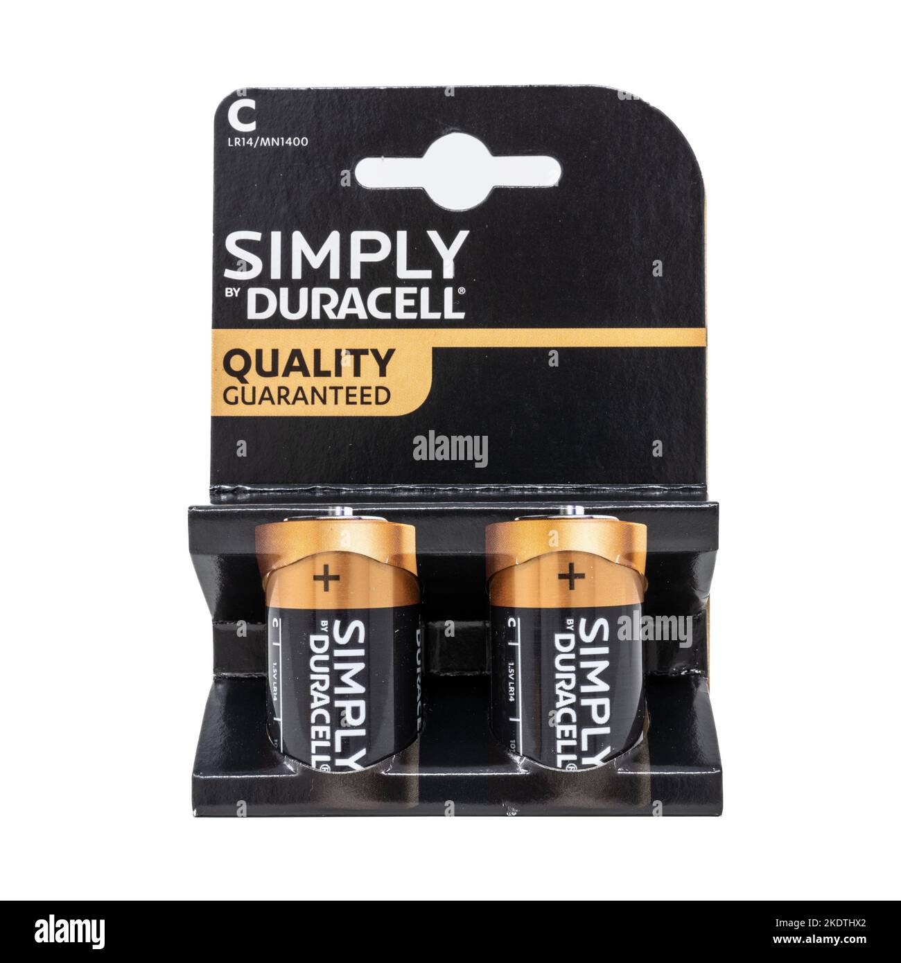 Duracell Simply C Alkaline 2 pack Batteries Stock Photo