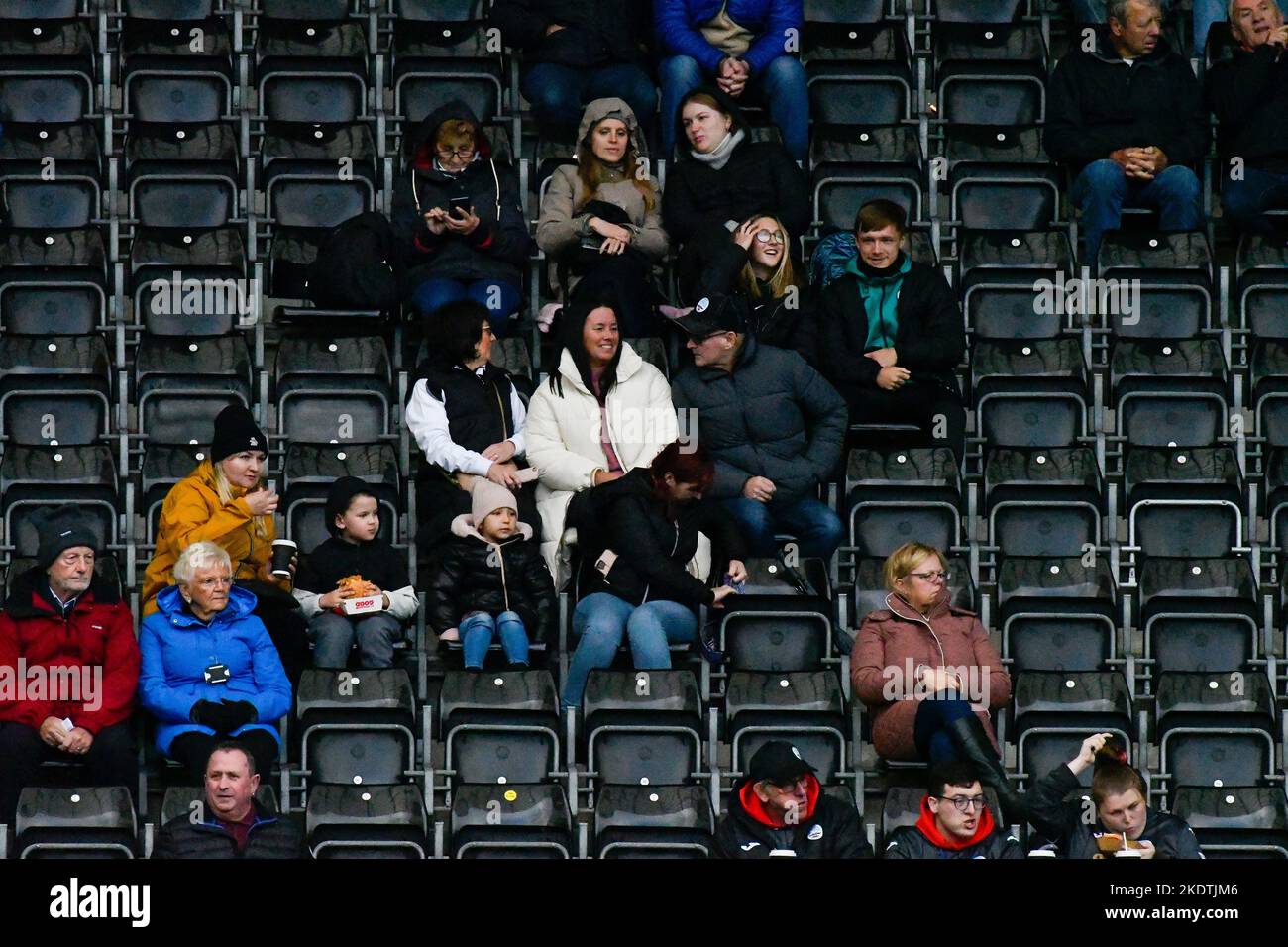 Swansea, Wales. 8 November 2022. Some of the spectators during the Professional Development League game between Swansea City Under 21 and Queens Park Rangers Under 21 at the Swansea.com Stadium in Swansea, Wales, UK on 8 November 2022. Credit: Duncan Thomas/Majestic Media/Alamy Live News. Stock Photo