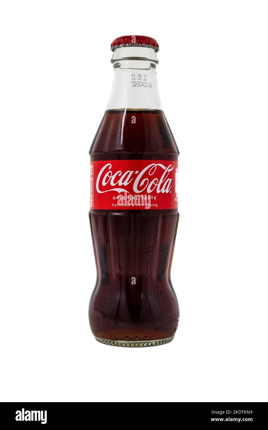 Coca Cola Original Taste Icon in Glass Bottle Stock Photo