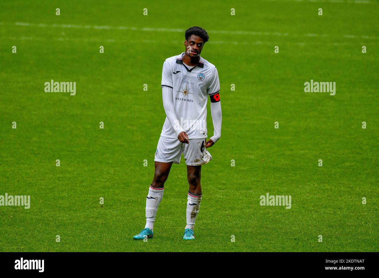 Swansea, Wales. 24 October 2022. Nathanael Ogbeta of Swansea City during  the Professional Development League game between Swansea City Under 21 and  Millwall Under 21 at the Swansea City Academy in Swansea