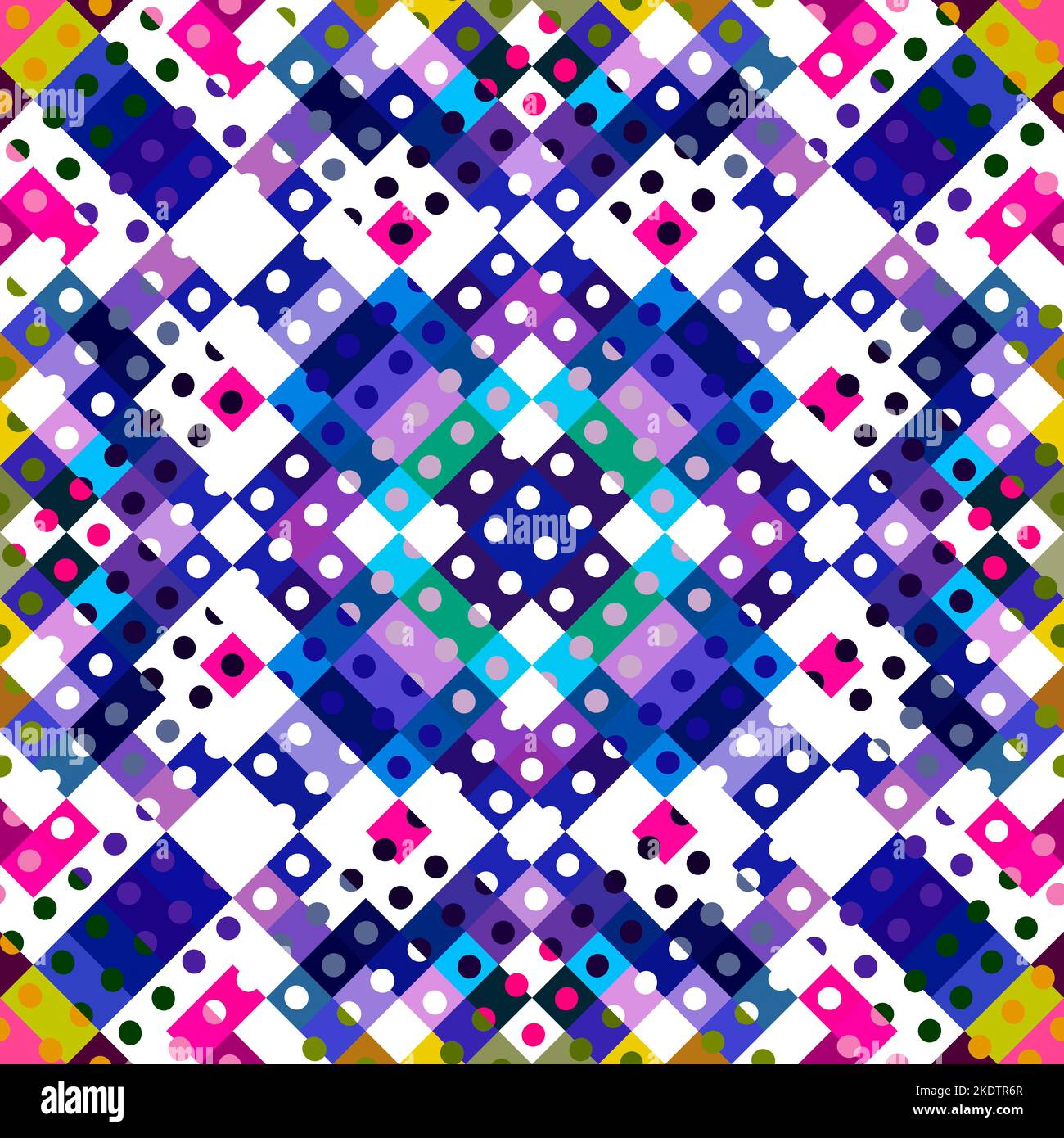 Whimsical geometric pixel pattern. Playful fun kaleidoscopic pink ...