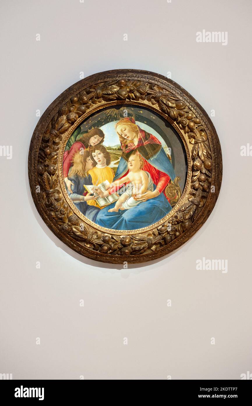 Alessandro Filipepi, Called Sandro Botticelli (Florence 1444/5-1510) Madonna of the Magnificat tempera, oil and gold on panel, tondo Diameter: 24¾ in. (62.9 cm.) on the wall at Visionary: The Paul G. Allen Collection presented at Christie's New York Galleries in Rockefeller Center in New York, NY on Nov. 8, 2022. The auction is set to take place Nov 9-10, 2022 and it has been valued in excess of $1 billion. The collection of philanthropist Paul G. Allen, co-founder of Microsoft, includes more than 150 masterpieces spanning 500 years of art history. All proceeds will go to philanthropy. (Photo Stock Photo
