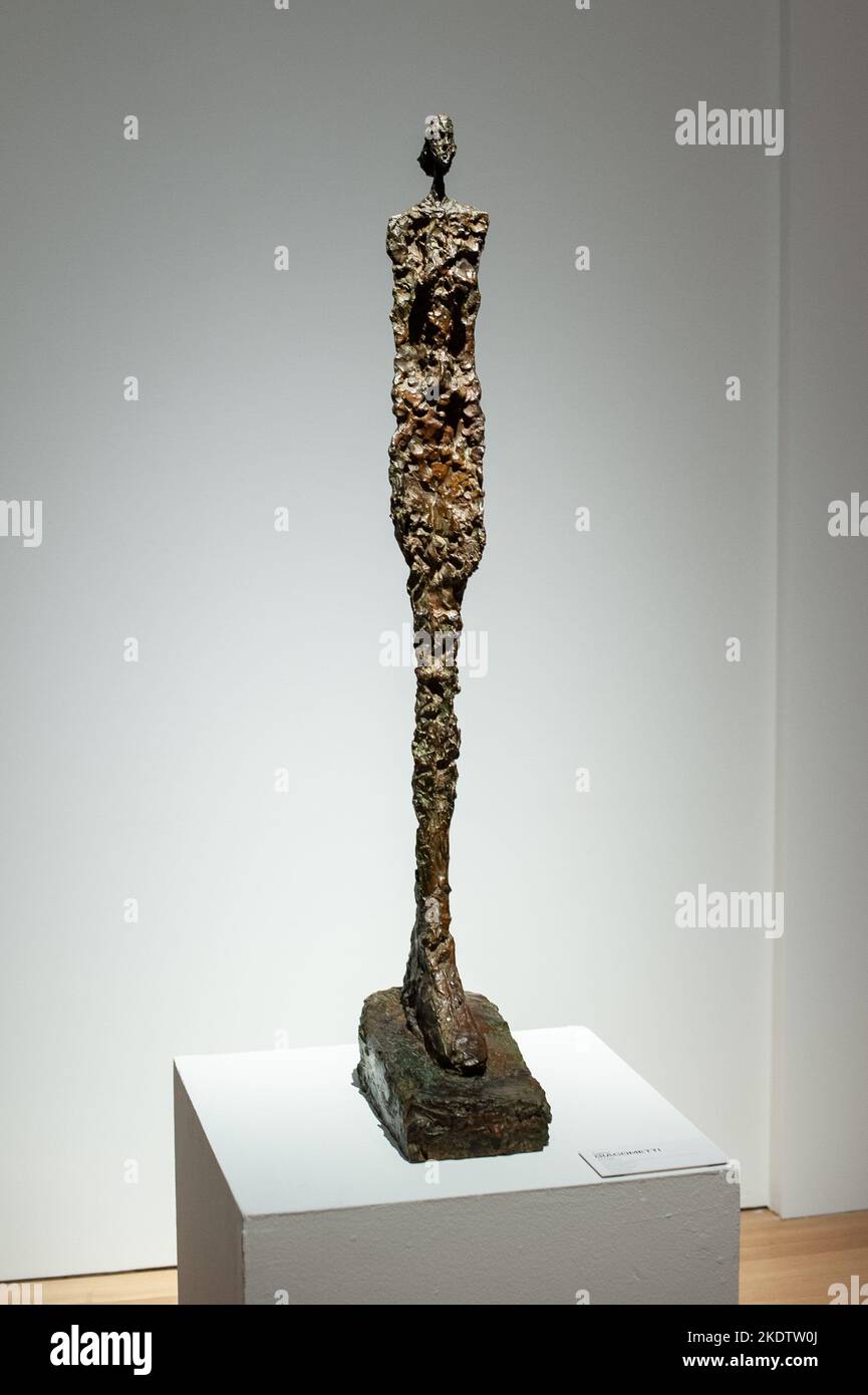 Alberto Giacometti (1901-1966) Femme de Venise III signed and numbered ‘5/6 Alberto Giacometti' (on the left side of the base) and inscribed with foundry mark ‘Susse F Paris' (on the back of the base) bronze with brown and green patina Height: 46? in. (118.4 cm.) Conceived in 1956 and cast in 1958 Estimate: $15,000,000-20,000,000 hanging on the wall at Visionary: The Paul G. Allen Collection presented at Christie's New York Galleries in Rockefeller Center in New York, NY on Nov. 8, 2022. The auction is set to take place Nov 9-10, 2022 and it has been valued in excess of $1 billion. The colle Stock Photo