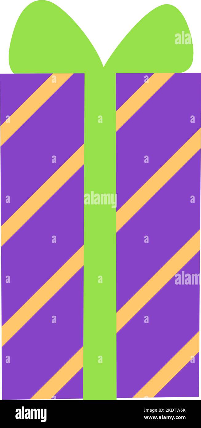 Purple striped present flat icon isolated on white Stock Vector
