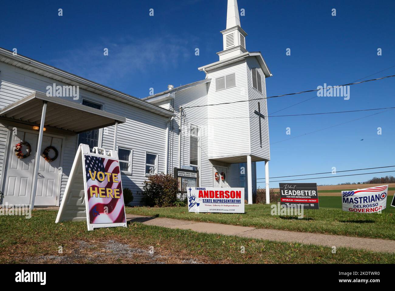 Campaign signs are seen outside of the Roaring creek Valley United